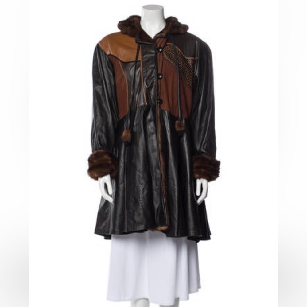 Vintage leather and mink patchwork peplum coat